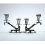Pair of Fisher sterling silver weighted candlesticks, (2) lights each, the tapered bobeche over