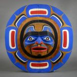 Bella Coola carved wood "Moon Mask", King Island, Bristish Columbia, executed by Joe Peters, 1987,