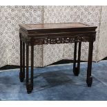 Chinese rectangular narrow side table, the top inset with a floating panel, above ruyi head form