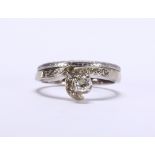 Diamond, platinum and 14k white gold ring Featuring (1) transitional-cut diamond, weighing