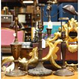 (lot of 3) Lamp base group, consisting of a double socket example, with an urn form standard, the