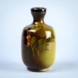 Rookwood standard glaze ceramic holly vase executed in 1898, by Edith Felton, Cincinnati, Ohio,