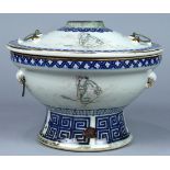 Chinese porcelain hot pot, exterior of bowl enameled with celestial beauties amid clouds and set