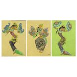 (lot of 3) Wayan Kabetan (Balinese, 1931-2006), Balinese Dancers, gouaches and ink on linen, each