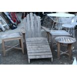 (lot of 4) Kingsley-Bate outdoor teak adirondack chair with ottoman and three side tables,