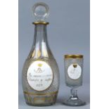 (lot of 2) French cut crystal decanter and wine glass, each having a cut body centered with the