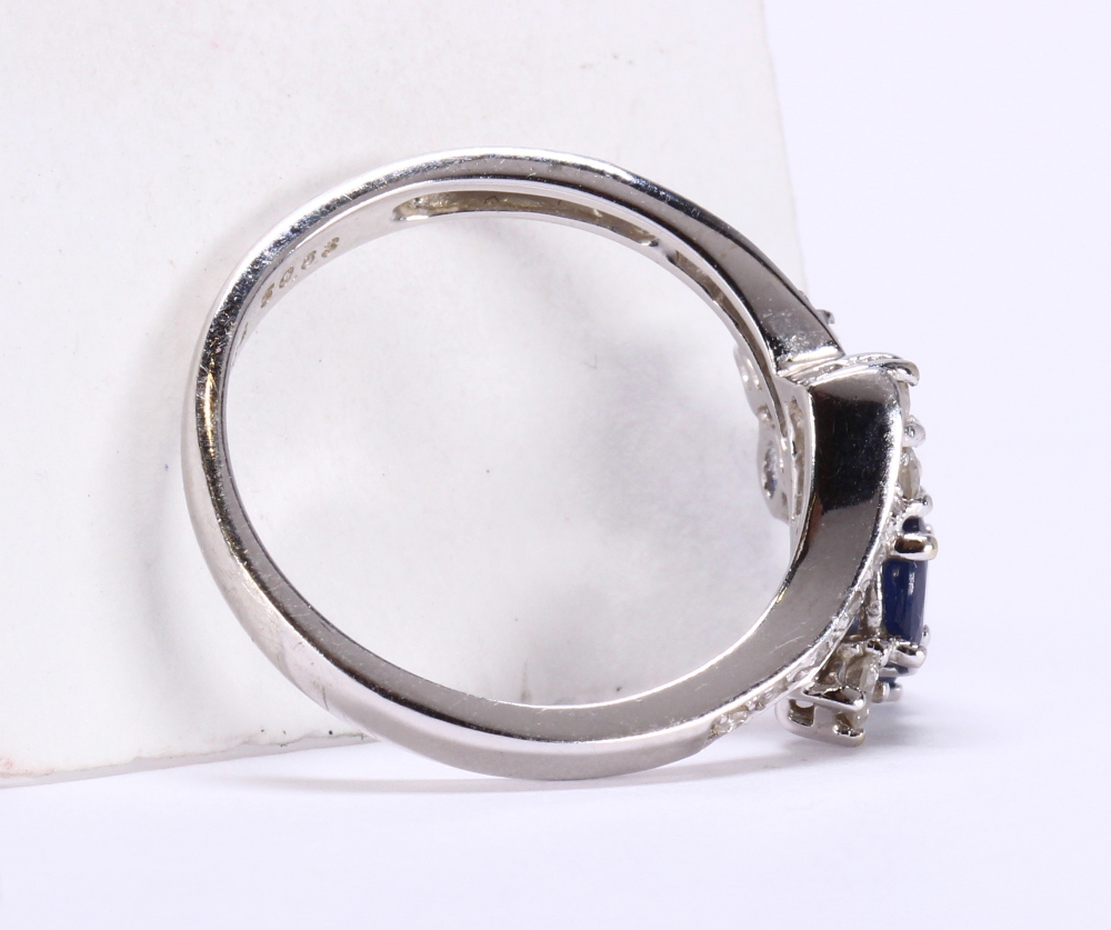 Sapphire, diamond and 14k white gold ring Featuring (3) oval-cut sapphires, weighing a total of - Image 3 of 3
