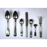 (lot of 7) English coin silver group, consisting of two table spoons, (2) teaspoons, demitasse
