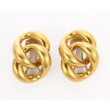 Pair of 18k yellow gold link earrings Designed as interlocking links, measuring approximately 25 X