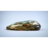Tiffany Studis New York bronze and favrile glass "Wave" paperweight, having an organic form, and