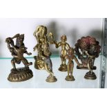 (lot of 7) Indian metal sculpture, including two figures in the position of holding flute, two