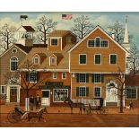 Charles Wysocki (American, 1928-2002), "Book Store," oil on canvas, signed lower right, titled on