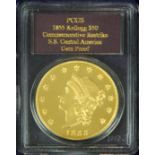 California Historical Society 1855 $50 gold Kellogg commemorative restrike S.S. Central America