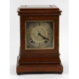 Mahogany regulator desk clock, the case having beveled glass panels, the brass dial with Roman