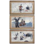 (lot of 3) Japanese woodblock prints, Tsukioka Yoshitoshi (1839-1892) depicting a samurai in snowy