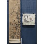 (lot of 2) Chinese paintings, Figures, ink and color on paper: the first, manner of Ni Tian (1855 -