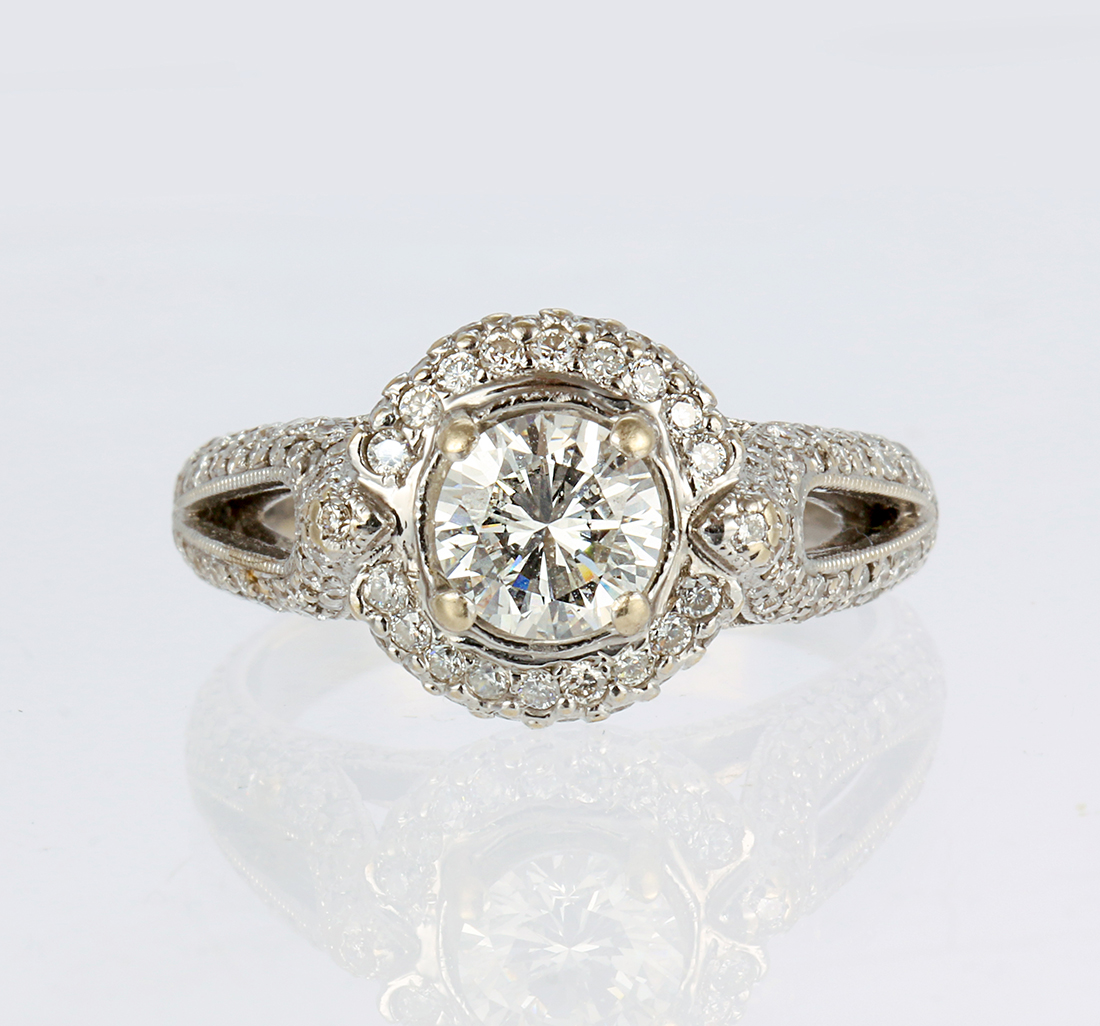 Diamond and 14k white gold ring Centering (1) round brilliant-cut diamond, weighing 0.91 ct., - Image 2 of 3
