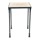 Mario Papperzini for John Salterini iron side table, having an inset travertine top, and rising on