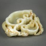 Chinese jade brush washer, in the form of two ruyi heads, flanked by a phoenix and chilong, the