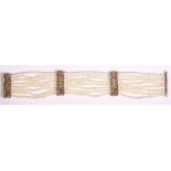 Diamond, cultured pearl, silver-topped 14k yellow gold multi-strand bracelet Composed of numerous,