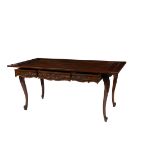 Louis XV style bureau plat, having a rectangular top, above a single drawer with a floral carved