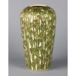 Japanese ceramic vase, tapering ovoid body with no neck, decorated with a bamboo grove in gilt and