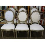 (lot of 6) Louis XVI style side chairs, having a carved crest surmounting the oval form back, with