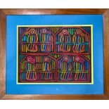 Mexican Huichol framed textile, 19.5"h x 23"w