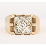 Diamond and 14k yellow gold ring Centering (1) round-cut diamond, weighing approximately 0.30 ct.,