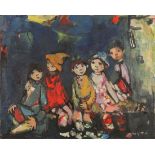 Esther Peretz Arad (Israeli, 1921-2005), "The Kids," oil on canvas, signed (in Hebrew) lower