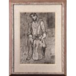 Anton Refregier (Russian/American, 1905-1979), "Boy with Guitar," ink and ink wash on paper,