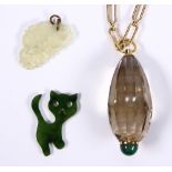 (Lot of 3) Multi-stone, 18k gold-filled and metal jewelry Including 1) pendant, featuring (1) smokey