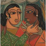 George Keyt (Sri Lankan, 1901-1993), Lovers, 1981, oil on canvas, signed and dated upper left,