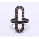 Diamond and blackened silver ring Featuring (18) full-cut diamonds, weighing a total of