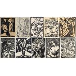 (lot of 26) Assorted German Expressionist prints from book plates, woodcut prints, one signed