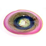 Charles Miner platter, executed in amoebic glass circa 2003, in multiple colors with a yellow lip