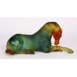Daum France Pate De Verre Jument Au Repos figural sculpture of a horse, executed in green to