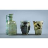 (lot of 3) Ancient Roman iridescent blown glass vessels group, 1st-6th century, of various forms,