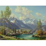 Paul Grimm (American, 1891-1974), "Glorious Sierras," oil on canvas, signed lower right, signed