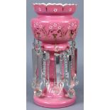 Bohemian style lustre, having an enamel decorated body accented with crystal prisms, 14.5"h