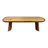 David Marks inlaid dining table, 1994/95, executed in quilted maple ebony and wenge, having a