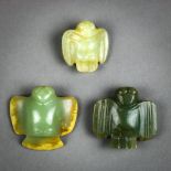 (lot of 3) Chinese Hongshan style hardstone toggles, each in the form of a splayed bird, 2"w