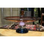 Art glass centerpiece bowl, the wide rimmed bowl resting on spherical standard and rising on a