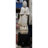Burmese marble sculpture, the Buddha in dharmachakra mudra, standing on a lotus pedestal, set on