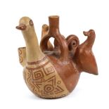 Pre-Colombian Moche ceremonial chicha stirrup jug, (200 BC to 550 - 750 A.D. Northern Coastal Peru),