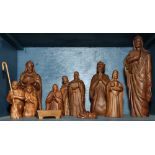 One bin of carved wood nativity figures, in various forms and sizes, largest, 14"h; Provenance: