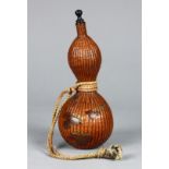 Japanese double-gourd hyotan bottle, 19th century, decorated with a moth, wasp and ivy leaves,