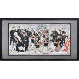 Japanese triptych woodblock prints, Meiji period, depicting various ranks and famous military