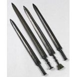(lot of 4) Chinese archaistic copper alloy swords, some with inlaid pattern and etched with