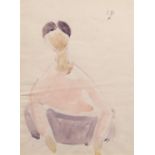 Ivan Peries (Sri Lankan/Indian, 1921-1988), Untitled (Figure Squatting), watercolor on paper, signed